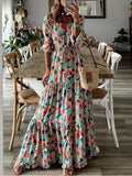 Chic V Neck Spring Summer Maxi Dress Loose Casual Ruffle A-Line Dress Elegant Floral Printed Women Half Sleeve