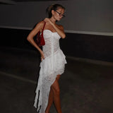 Summer Fashion New Women's Fashion French Sexy Hanging Back Wave Print Design Feel Waist
