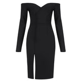 Elegant Bandage Dress Black Long Sleeve Bodycon Dresses 2021 Autumn Winter Ladies Clothing Club Party