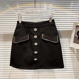 2022 Summer New Design Single Breasted Buttons Rhinestone Black White Plaid Short Mini Skirt Women