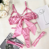 Large Satin Knot Bow Lingerie Set-Outfit