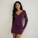 Solid Color Round Straight Angle Shoulder Horn Folded Bodybrested Lady Dress Outside The
