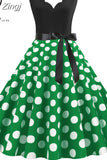 Dot Print Vintage Women Summer Dress Black Patchwork Sleeveless V neck Elegant Party Dresses Casual Robe