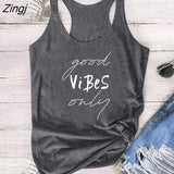 Good Vibes Only Printing Tank Top Women Sleeveless Summer Vest Female Harajuku Tank Tops for Women Ladies Cotton Tee