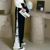 Fashion Spliced Wide Leg Pants Women High Waist Bow Chic Design Straight Trousers Spring Basic Oversized 4Xl Casual