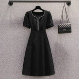 Summer Dress For Women High Quality Temperament Elegant French Vintage High Waist A-line Black Dress Women 4XL