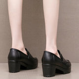 Lefu Shoes Women's Spring And Autumn Women's Shoes Coarse Heel Waterproof Platform British Small Leather Shoes Retro Black One-Legged Single