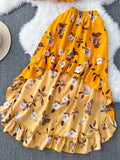 Bohemian Floral Printed Sets Women Sexy Slash Neck Short Tops + High Waist Ruffle Irregular Skirt Suit Female New