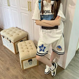 Streetwear Sport Shorts Women Y2K Letter Print Oversized Shorts Bf Students Loose Casual Drawstring Basketball Short
