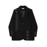Autumn Elegant New Gothic Women Blazer Jacket Casual Fashion Solid Single-breasted Pocket Chain Coat Streetwear Y2k
