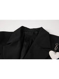 Black Gothic Blazer Coat Women Autumn 2023 Notched Neck Streetwear Harajuku Loose Long Sleeve Y2k Jackets Coat