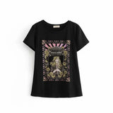 Queens Women Cotton Tops O-Neck Trees Print Letter T-shirts Ladies Short Sleeve Boho