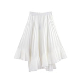 Grey Black Long Pleated Skirt Women High Waist Irregular Skirt Swing Frill Autumn Midi Skirt