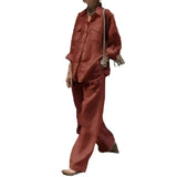 2025 New Women's Long-Sleeved Shirt Loose Pants Two