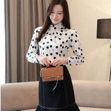 2022 Autumn Fashion Women Chiffon Shirts Long Sleeve Polka Dot ruffless Women Blouses Casual Stand Collar Women
