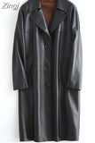 Spring Autumn Black Oversized Leather Trench Coat for Women Raglan Sleeve Lapel Loose Casual Stylish Korean Fashion