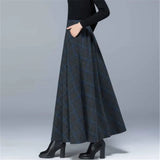 Size High Waist Woolen Plaid Skirts 2020 Winter Warm Women'S Wool Maxi Skirts Office Ladies Fashion Casual Long