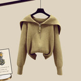 Winter Knit Two Piece Sets Womens Outfits Ladies Casual Sailor Collar Knitted Sweater And Wide Leg Pants Sets Koeran