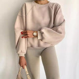 New Round Collar Splicing Long Sleeve Solid Color Basic Velvet