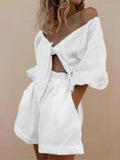 Woman 2 Pieces Summer New Solid Color Ladies Cotton Linen Cardigan Plus Shorts Suit Fashionable Sexy Street Women's