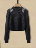 Fall Winter Knitwear Two Piece Sets For Women Outfits Ladies Elegant Diamond Sequined Knitted Sweater And Warm Pants