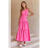 Zingj And Summer 2023 New Single Shoulder Knot Solid Color Fresh And Sweet Long Dress