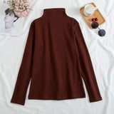 Plus Velvet Long Sleeve Women T Shirt Pullover Bottoming Tops Solid Sweater Slim Autumn Winter Mock Neck Basic