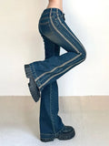 Y2K Retro Fashion Stripe Patchwork Skinny Low Rise Jeans Female Boot Cut Pants Korean Slim Aesthetic Denim