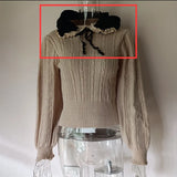 Fashion Women Sweaters Sweet Patchwork Ruffled Knitted Sweater Vintage Peter Pan Collar Pull Femme Winter Pullovers