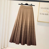 Winter Gradient Knitted Skirt For Women Korean Casual High Waist A-line Pleated Skirts Office Ladies Warm Thicken