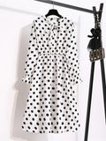 Women Casual Spring Autumn Dress Korean Style Vintage Floral Printed Shirt Dress Long Sleeve Elegant Bow Midi Summer