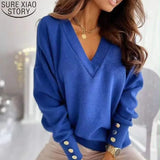 Spring New Long Sleeve Knitted Sweater Women V-neck Jumper Sweaters for Women Button Loose Office Lady Casual
