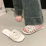 New Fashion Type Small Simple Hollow Cool Slippers Outside Wearing Flat Bottom Side Casual Beach