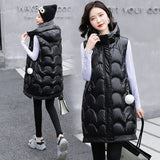 Solid Hooded Women's Winter Vest Long Style Thick Female Sleeveless Waistcoat Cotton Padded Vest Jacket With