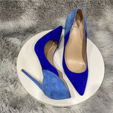 Flock Women Shoes 12cm Stiletto High Heels with Chic Ladies Designer Dress Shoes Pointed Toe Silk Pumps plus size