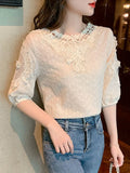 Embroidered Cotton Women's Blouse O Neck Short Sleeve Loose White Tops Summer Flowers Chiffon Shirts Fashion Blusas