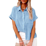 Summer New Women's Solid Color Linen Shirt Short Sleeve Casual Loose