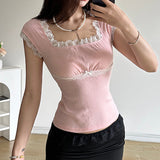 Aesthetic Lace Trim Short Sleeve Tee-Outfit