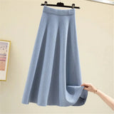 Thick Large Swing Knitted Long Skirt Women'S 2021 Korean Elegant Solid Color Pleated Skirt High Waist A-Line Midi