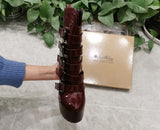 Onlymaker Women's Round Toe Wine Red Platform Side Zipper Thin Heel Thick Heel Short Boots Fashion Lady Booties Big