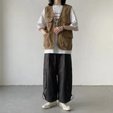 Streetwear Cargo Vests Women Button Pocket Sleeveless Loose Jacket Bf Hip Hop Vintage V Neck Chic Casual Tops Thin