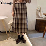 Waist Vintage Plaid Midi Skirts Women Winter Thicken Warm Pleated Skirts Harajuku Saia Mori Girl Cute Lolita Autumn