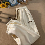 Warm Thickened Lamb Plush Winter Sweatpants Solid High Waist Baggy Pants Joggers Preppy Students Korean Harajuku