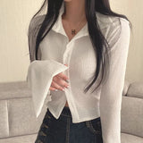 Solid Color Flare Long Sleeve BlouseOutfit