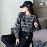 Y2K Tie Dye Loose Women Cropped Sweatshirt Pullover Korean Fashion Gothic Letter Tops Lady Fall Casual All-match