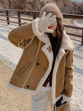 Aesthetic Long Sleeve Padded Jackets Women y2k Style Wool-lined Winter Warm Loose Cardigan Coat Windproof