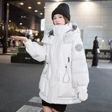 Women Winter Tooling Hooded Down Jacket Women's Korean Version Solid Colors Loose Thick Warm Down Puffer