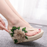 Waterproof Platform Slope Sandals Beach Flip-Flops Pins Pine Cake Embroidered Slippers