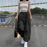 Y2K Fashion Khaki Oversized Cargo Pants Hip Hop Style Loosed Adjustable Waist Drawstring Long Pant Streetwear 90s