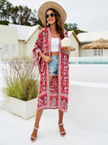 Queens Vintage Floral Print Sashes Women bohemian V Neck batwing Sleeves happie Blouses robe Kimono